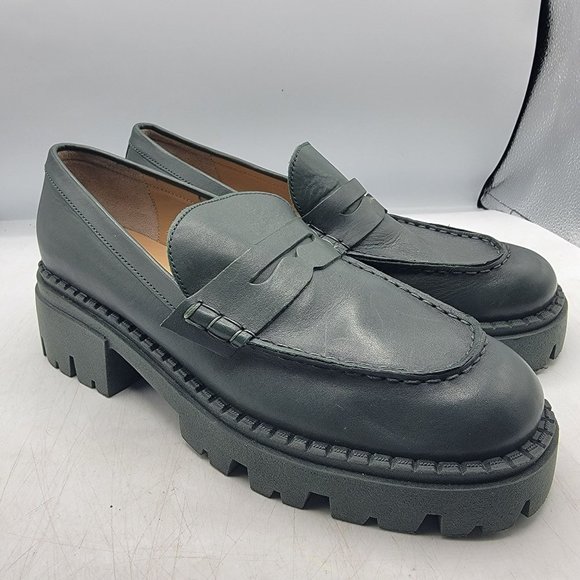 Free People Lyra Lug Sole Womens 9.5 Greem Platform Loafer Shoes Fashion Casual